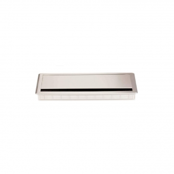 Kabeldurchlass ABS + Alu - Soft Close, silber ABS Kabelf. Aludeckel 299x120x27,5 mm + Dämpfung, silb.