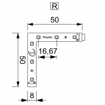90°-Winkel FLEXYLED CR, natur weiß - rechts FlexyLED Ecke, 50x50mm (6 Leds) - natur / re.