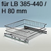 Drahtkorb mit gedämpftem Vollauszug LB 385-440mm H80mm Ausziehkorb chrom inkl. Vollausz. + Silent System, 380x500x80
