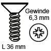 Spezialschraube Euro L 36 mm Bef.Schraube Distanzleiste 6.3/36 mm
