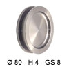Glastür Muschelgriff, Edelstahl matt, Ø 80 mm, Glasstärke 8 mm, Höhe 4 mm