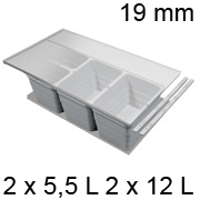 Mülleimerset, KB 900 / NL 400 / H 220 mm 19er Seiten Abfalltrennsystem 900 / 400 - 19er - 2 x 5,5 + 2 x 12 L