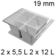 Mülltrennsystem, KB 600 / NL 500 / H 220 mm 19er Seiten Abfallsammler Set 600 / 500 - 19er - 2 x 5,5 + 2 x 12 L