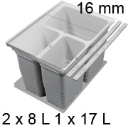 Abfalleimer Set, KB 400 / NL 500 / H 310 mm 16er Seiten Trennsystem 400 / 500 - 16er - 2 x 8 + 17 L
