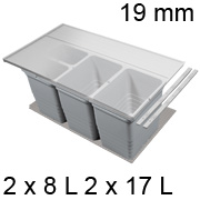 Mülleimerset, KB 900 / NL 400 / H 310 mm 19er Seiten Abfalltrennsystem 900 / 400 - 19er - 2 x 8 + 2 x 17 L