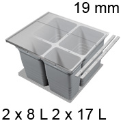 Mülltrennsystem, KB 600 / NL 500 / H 310 mm 19er Seiten Abfallsammler Set 600 / 500 - 19er - 2 x 8 + 2 x 17 L
