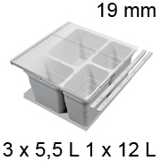 Abfalleimer Set, KB 500 / NL 500 H 220 mm / 19er Seiten Mülltrennsystem 500 / 500 - 19er - 3 x 5,5 + 12 L