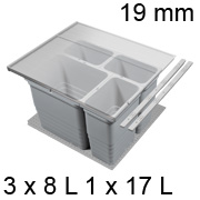 Abfalleimer Set, KB 600 / NL 400 / H 310 mm 19er Seiten Trennsystem 600 / 400 - 19er - 3 x 8 + 17 L