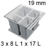 Abfalleimer Set, KB 500 / NL 500 H 310 mm / 19er Seiten Mülltrennsystem 500 / 500 - 19er - 3 x 8 + 17 L