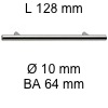 Griff i-200 Länge 128 mm L 128 / BA 64 / Ø 10 mm