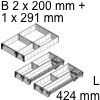 Kombi-Set, KB 1000 mm - L 424 mm Orga Set Fach 2 x B 200 / L 424 + 1 x B 291 / L 424 mm