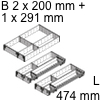 Kombi-Set, KB 1000 mm - L 474 mm Orga Set Fach 2 x B 200 / L 474 + 1 x B 291 / L 474 mm