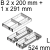 Kombi-Set, KB 1000 mm - L 524 mm Orga Set Fach 2 x B 200 / L 524 + 1 x B 291 / L 524 mm
