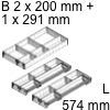 Kombi-Set, KB 1000 mm - L 574 mm Orga Set Fach 2 x B 200 / L 574 + 1 x B 291 / L 574 mm