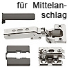 Spezialscharnier für breite Holztüren, Mittelanschlag Topfscharn. + MPL/Kappen - mittel 95°, TB bis 900 mm