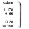 Edelstahl-Stossgriff Bügel i-1310 extern - Länge 170 mm extern - H 55 / L 170 / BA 150 / Ø 20 mm