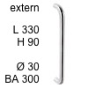 Edelstahl-Stossgriff Bügel i-1310 extern - Länge 330 mm extern - H 90 / L 330 / BA 300 / Ø 30 mm