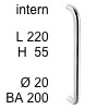 Edelstahl-Stossgriff Bügel i-1310 intern - Länge 220 mm intern - H 55 / L 220 / BA 200 / Ø 20 mm
