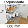 Korbauszug für Unterschränke mit Selbsteinzug und Dämpfungssystem Korbusbreite 600 mm