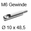 XS Stahldübel Ø 10 x 48,5 mm mit M6 Gewinde - ohne Einschraubmuffe! XS Dübel Ø10x48,5 mm / M6x11